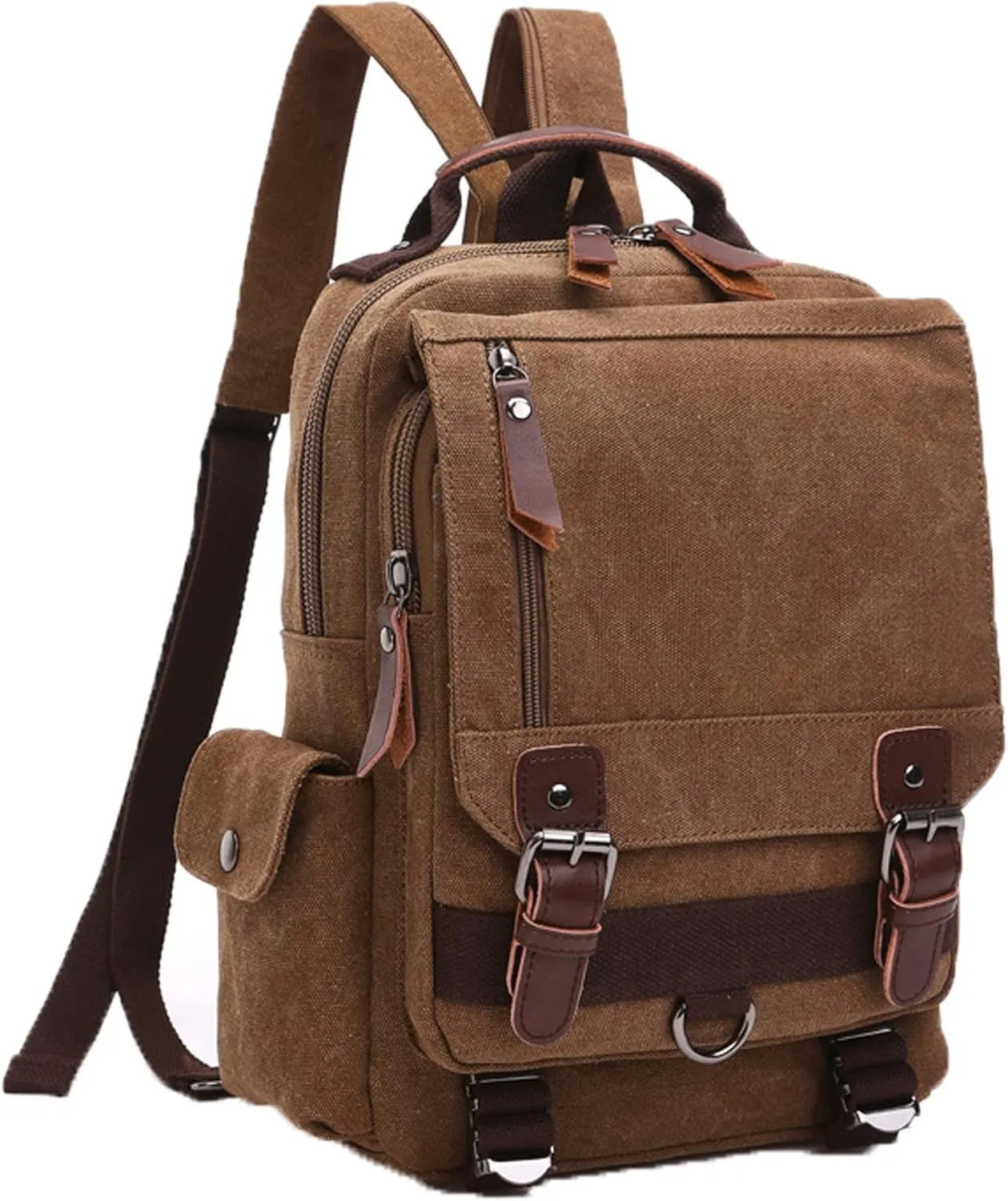 Fashion Canvas Outdoor Travel Crossbody Chest Bag Backpack coffee both shoulders