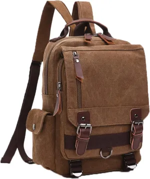 Fashion Canvas Outdoor Travel Crossbody Chest Bag Backpack coffee both shoulders