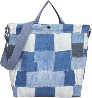 Fashion Denim Shoulder Bags for Women Casual Canvas Crossbody Purse Large Handbag Checkered Work Travel Tote Bag