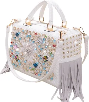Fashion Rhinestone Bag for Women Leather Top-Handle Satchel Handabgs Large Capacity Tassel Tote Bag Shoulder Messenger Bags