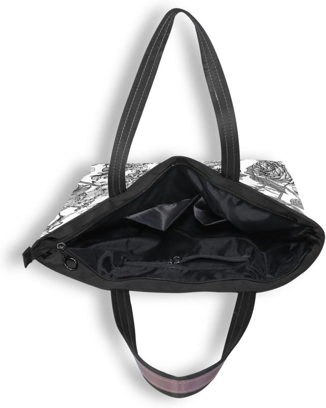 Fashion Tote Bag for Women Shoulder Handbags Top Handle Satchel Bags with Zipper Black and White Flower Pattern 1 （L）