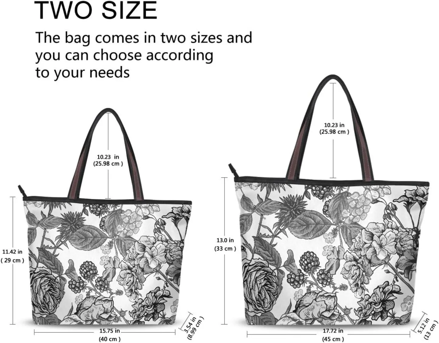Fashion Tote Bag for Women Shoulder Handbags Top Handle Satchel Bags with Zipper Black and White Flower Pattern 1 （L）