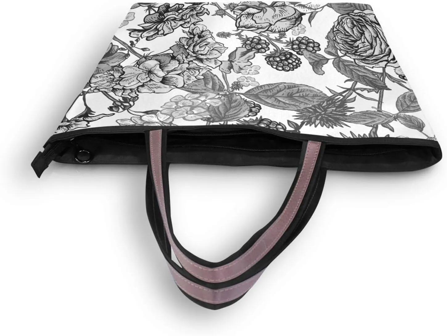 Fashion Tote Bag for Women Shoulder Handbags Top Handle Satchel Bags with Zipper Black and White Flower Pattern 1 （L）