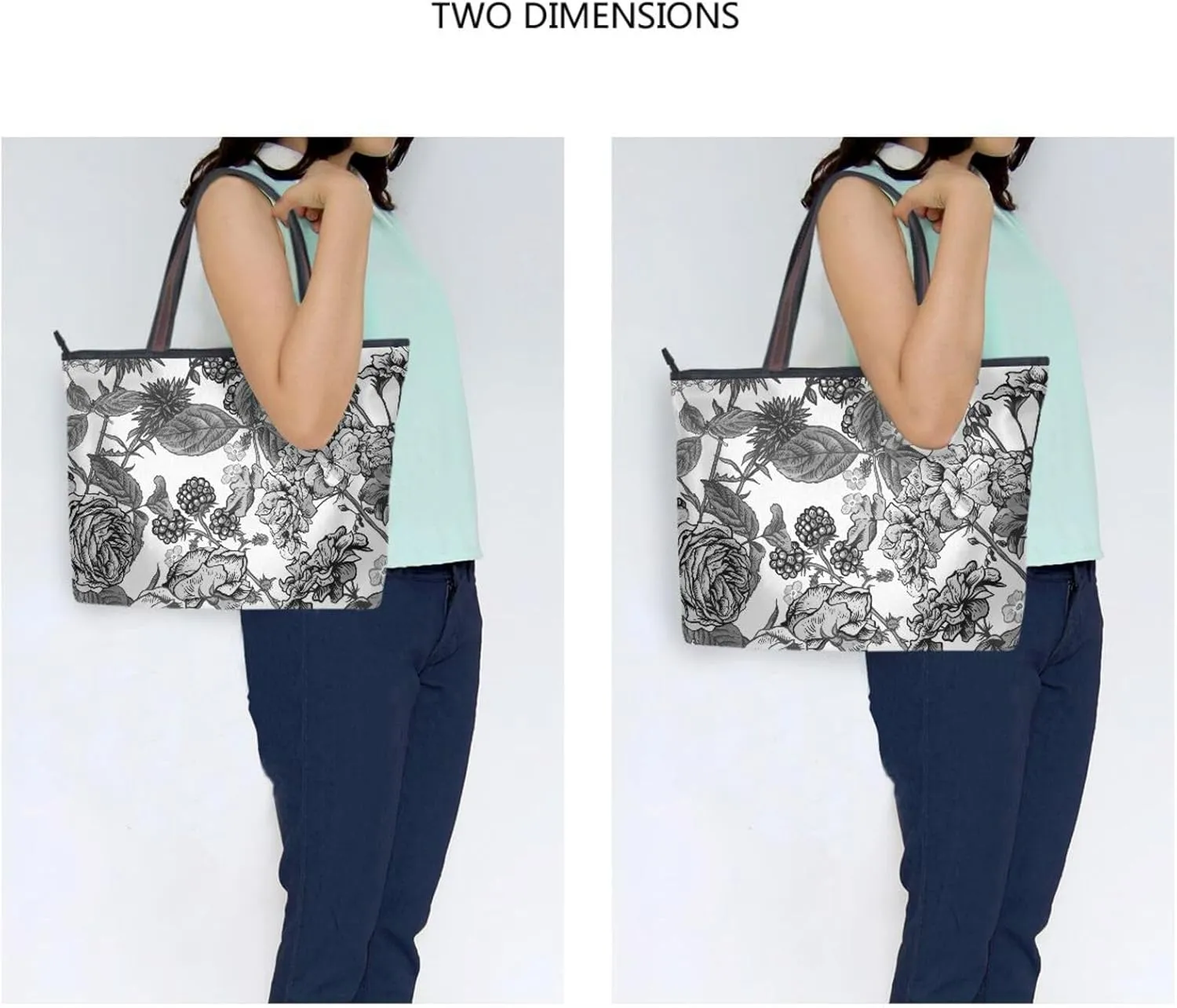 Fashion Tote Bag for Women Shoulder Handbags Top Handle Satchel Bags with Zipper Black and White Flower Pattern 1 （L）