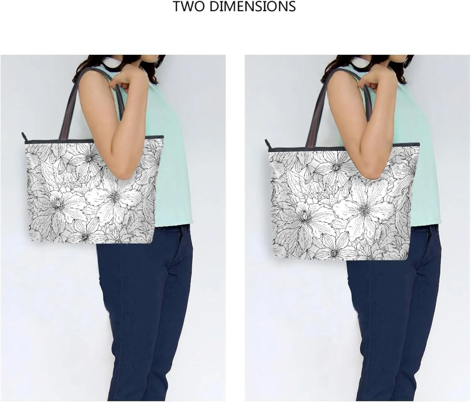 Fashion Tote Bag for Women Shoulder Handbags Top Handle Satchel Bags with Zipper Black and White Flower Pattern 1 （L）