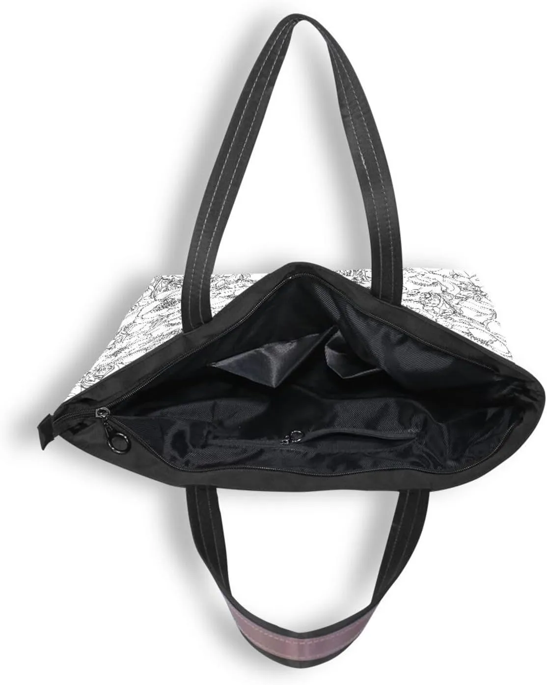 Fashion Tote Bag for Women Shoulder Handbags Top Handle Satchel Bags with Zipper Black and White Flower Pattern 1 （L）