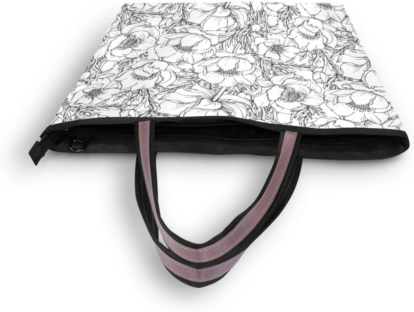 Fashion Tote Bag for Women Shoulder Handbags Top Handle Satchel Bags with Zipper Black and White Flower Pattern 1 （L）