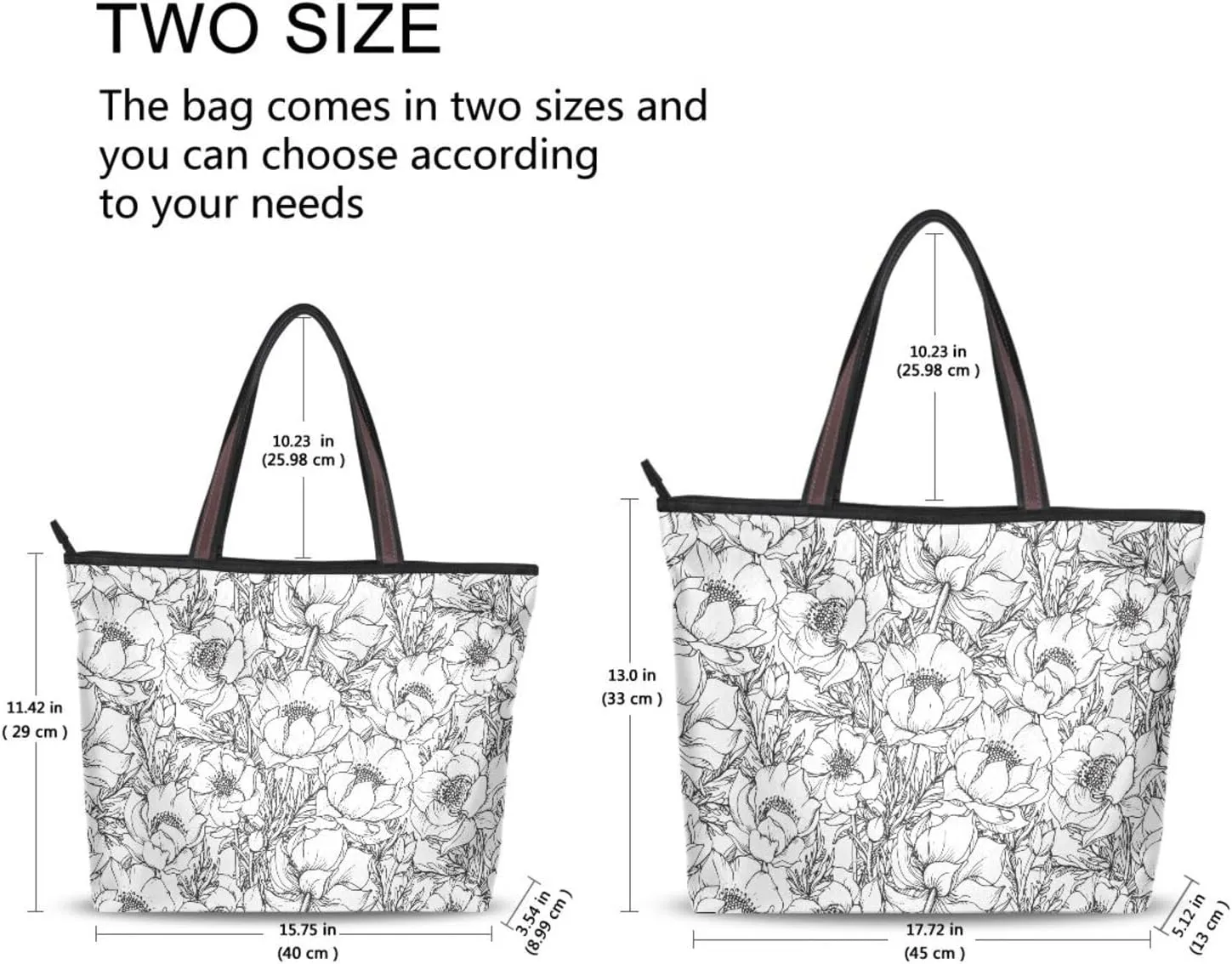 Fashion Tote Bag for Women Shoulder Handbags Top Handle Satchel Bags with Zipper Black and White Flower Pattern 1 （L）