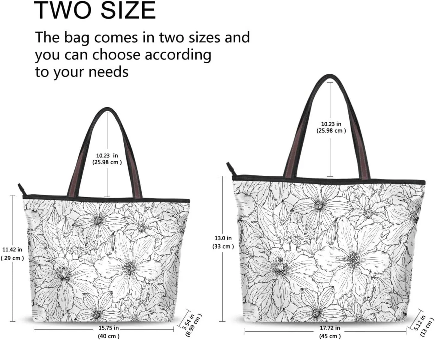 Fashion Tote Bag for Women Shoulder Handbags Top Handle Satchel Bags with Zipper Black and White Flower Pattern 1 （L）