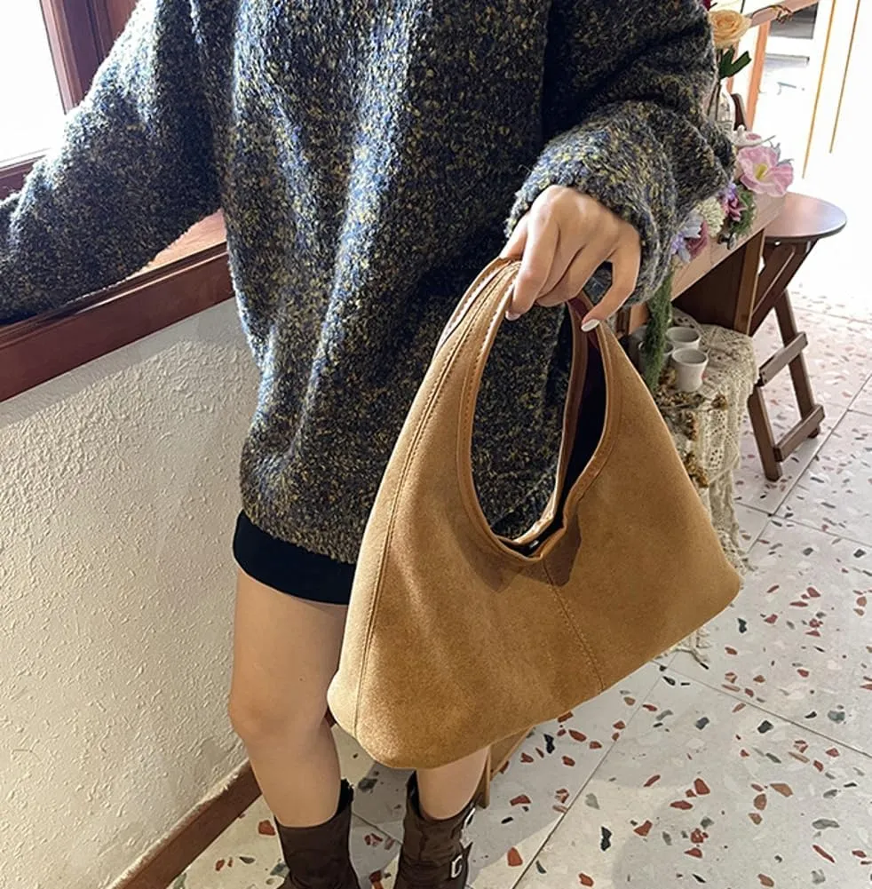 Fashionable Suede Crescent Shoulder Bag Fall Winter Underarm Hobo Tote Bags Work Purses Handbag Top Handle Bag for Women