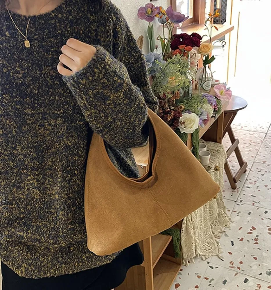 Fashionable Suede Crescent Shoulder Bag Fall Winter Underarm Hobo Tote Bags Work Purses Handbag Top Handle Bag for Women