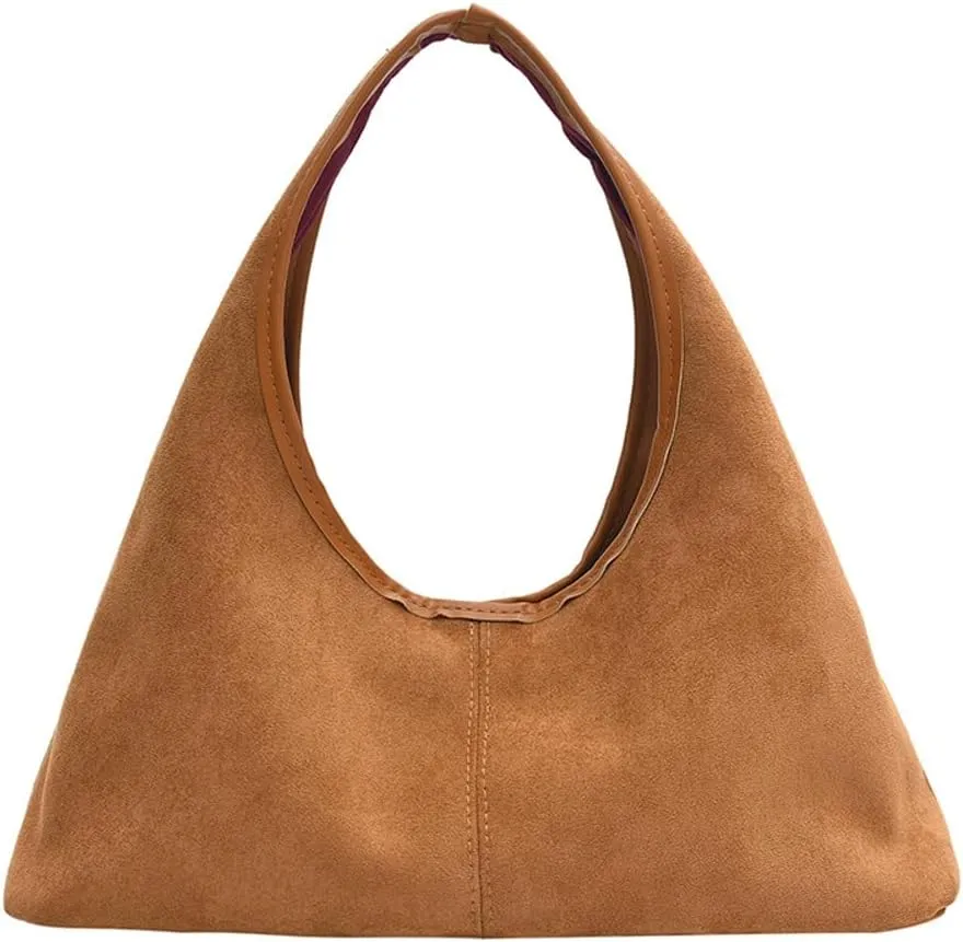 Fashionable Suede Crescent Shoulder Bag Fall Winter Underarm Hobo Tote Bags Work Purses Handbag Top Handle Bag for Women