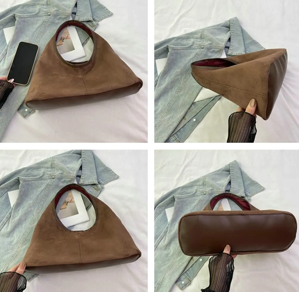 Fashionable Suede Crescent Shoulder Bag Fall Winter Underarm Hobo Tote Bags Work Purses Handbag Top Handle Bag for Women