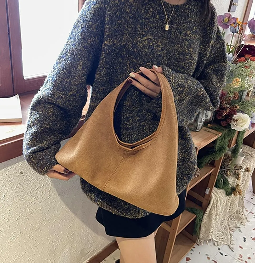 Fashionable Suede Crescent Shoulder Bag Fall Winter Underarm Hobo Tote Bags Work Purses Handbag Top Handle Bag for Women