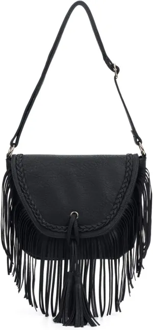 Faux Leather Bohemian Style Fringe Shoulder Handbag Crossbody Bag