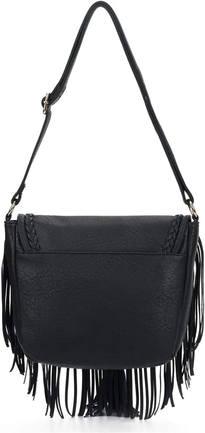 Faux Leather Bohemian Style Fringe Shoulder Handbag Crossbody Bag