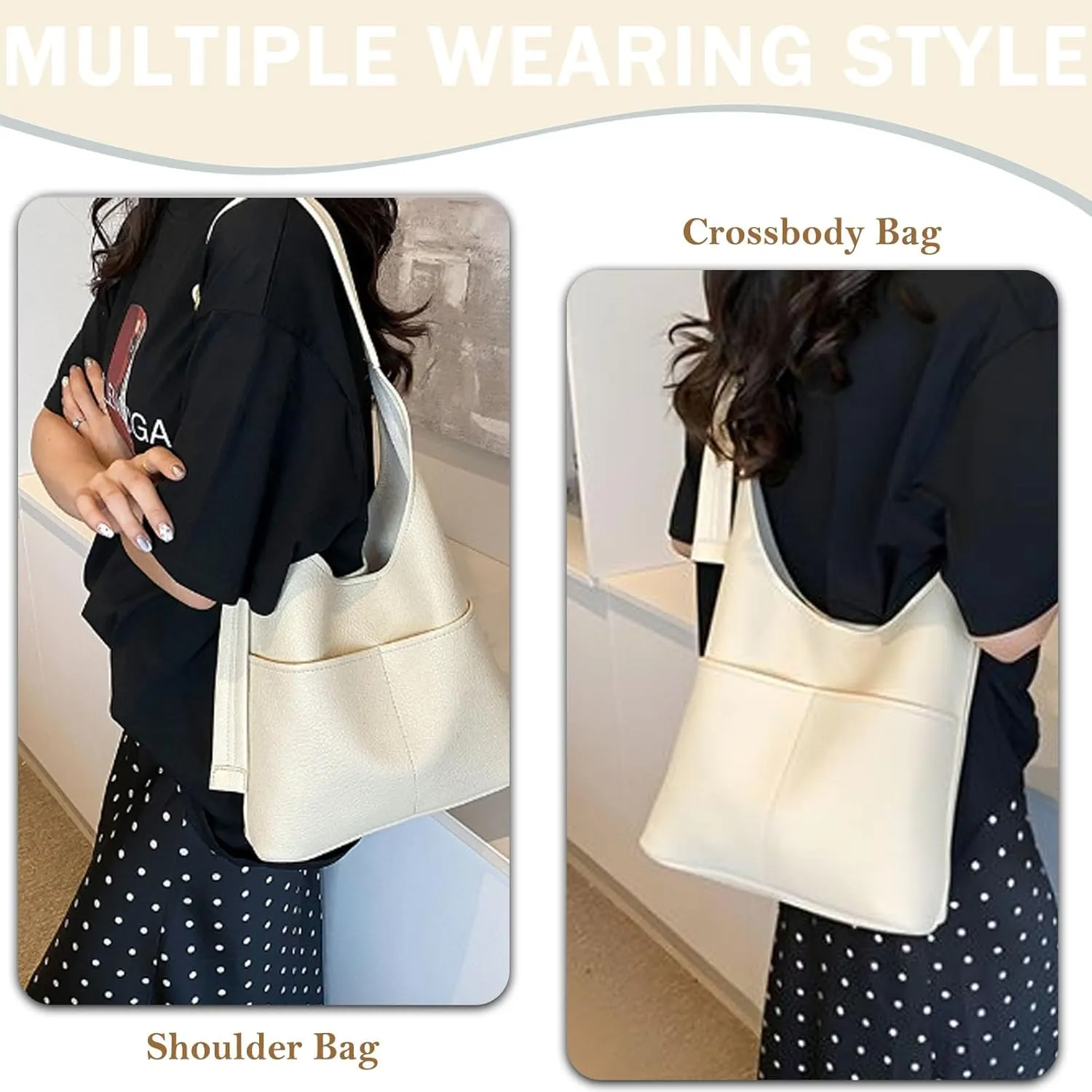 Faux Leather Hobo Bag for Women Large PU Leather Slouchy Bag with Small Purse Soft Crossbody Bags Tote Shoulder Bag