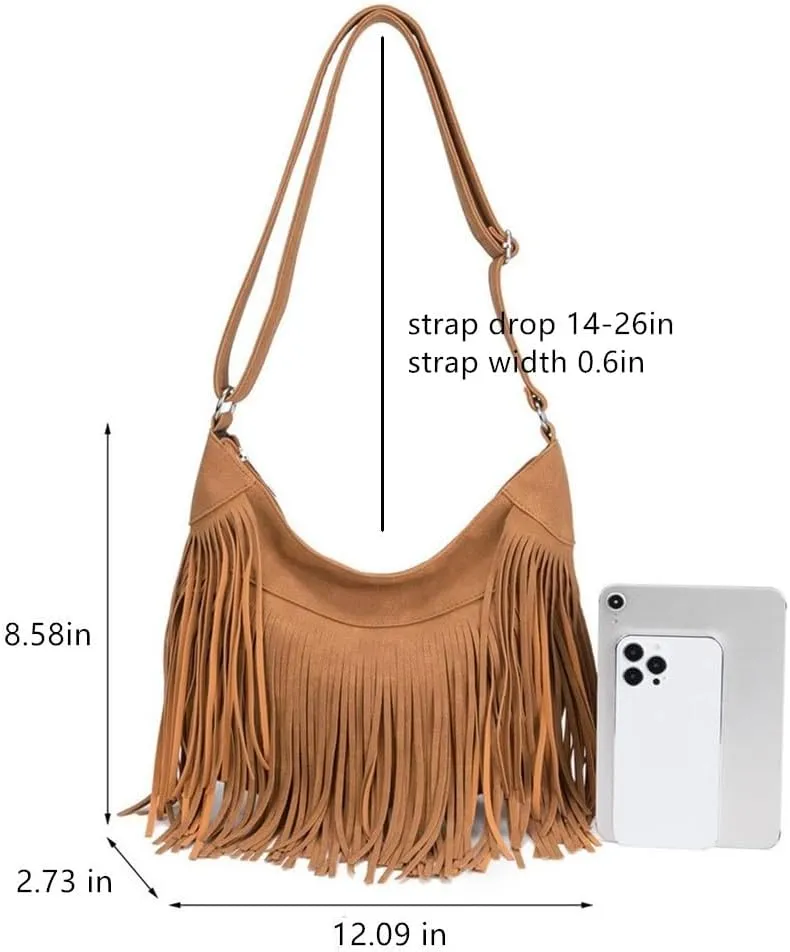 Faux Suede Fringe Crossbody Bag Western Bohemian Purses and Handbags for Women