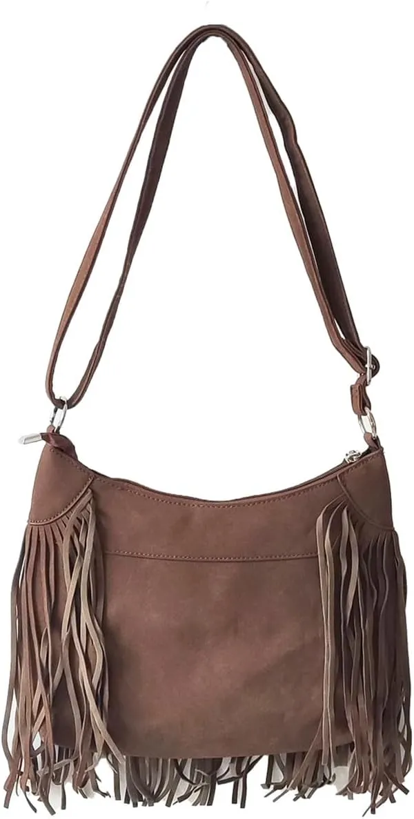 Faux Suede Fringe Crossbody Bag Western Bohemian Purses and Handbags for Women