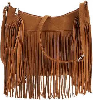 Faux Suede Fringe Crossbody Bag Western Bohemian Purses and Handbags for Women
