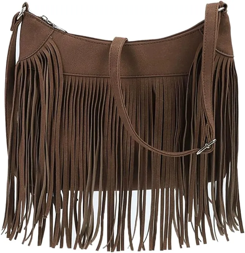 Faux Suede Fringe Crossbody Bag Western Bohemian Purses and Handbags for Women