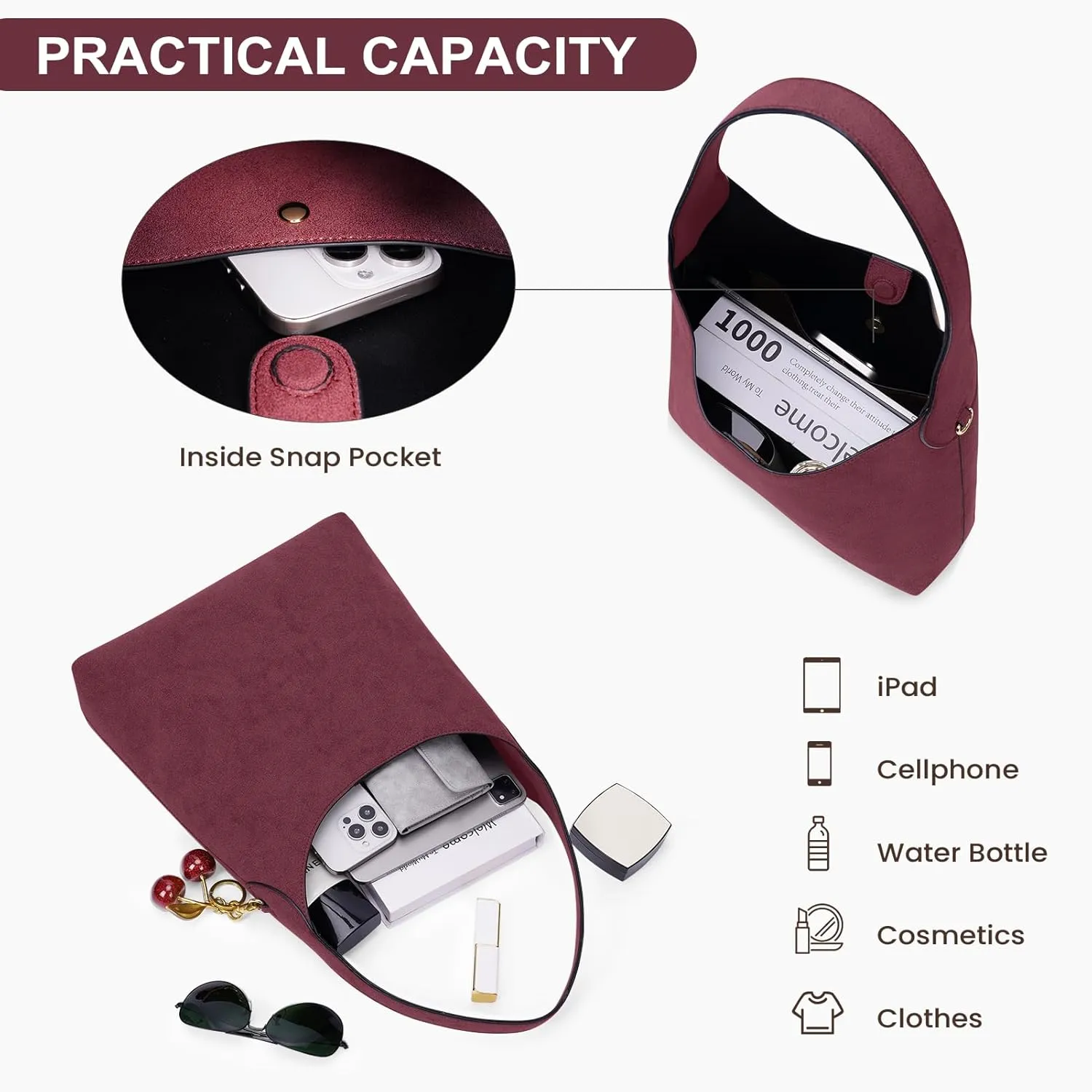 Faux Suede Hobo Bags Vegan Leather Shoulder Bag Tote for Women Medium Slouchy Designer Handbags Purses Fall Fashion
