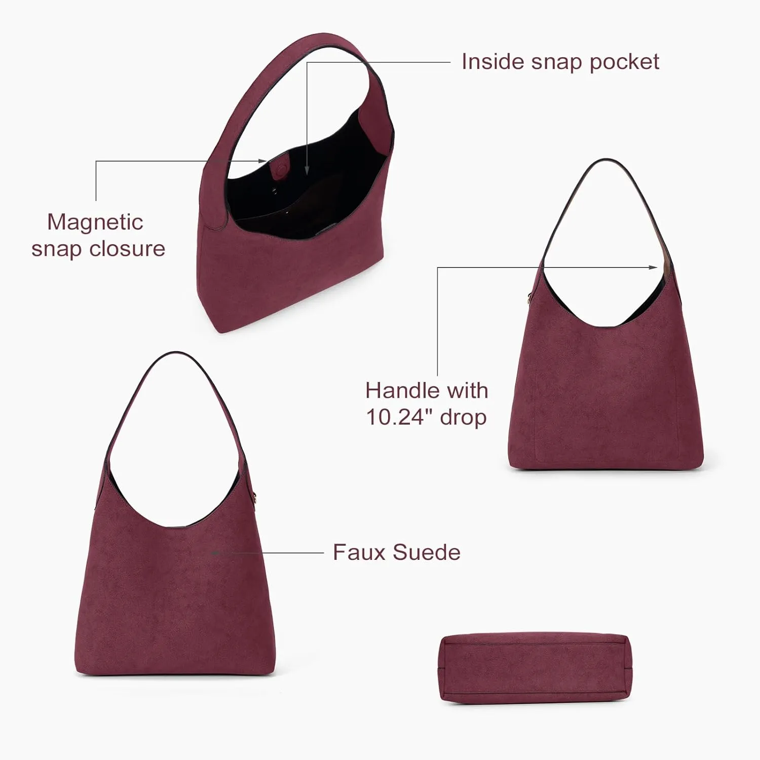 Faux Suede Hobo Bags Vegan Leather Shoulder Bag Tote for Women Medium Slouchy Designer Handbags Purses Fall Fashion