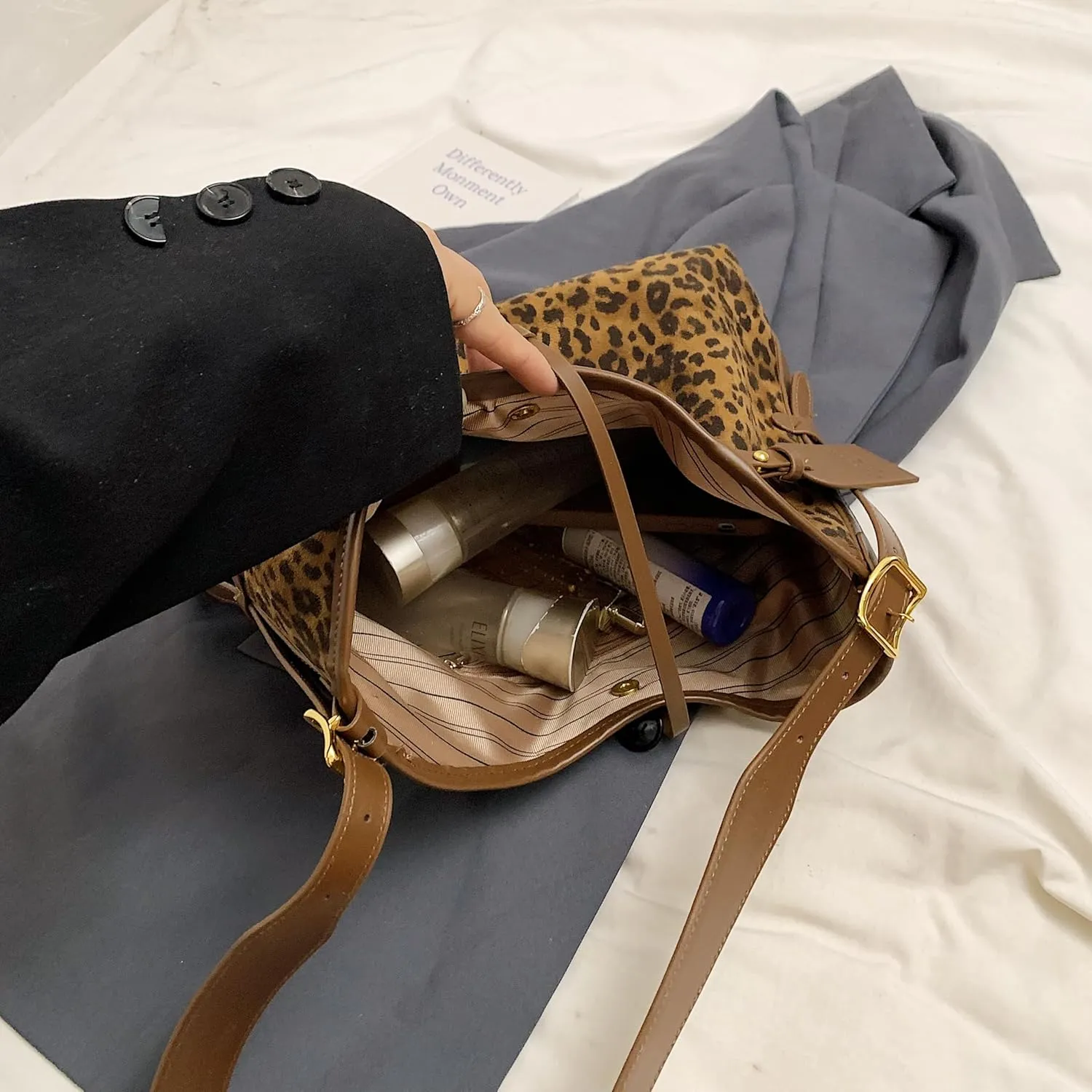 Faux Suede Tote Bag, Women's Slouchy Crossbody Shoulder Hobo Bag