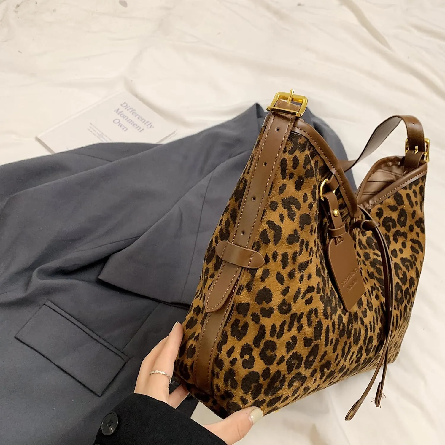 Faux Suede Tote Bag, Women's Slouchy Crossbody Shoulder Hobo Bag