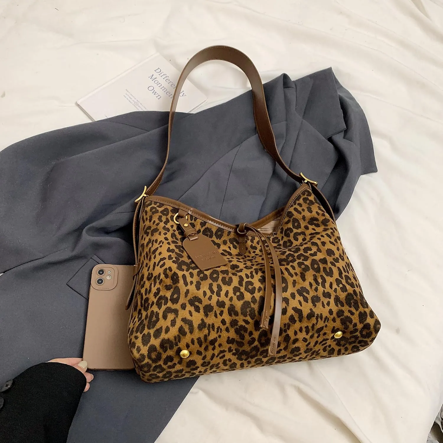 Faux Suede Tote Bag, Women's Slouchy Crossbody Shoulder Hobo Bag