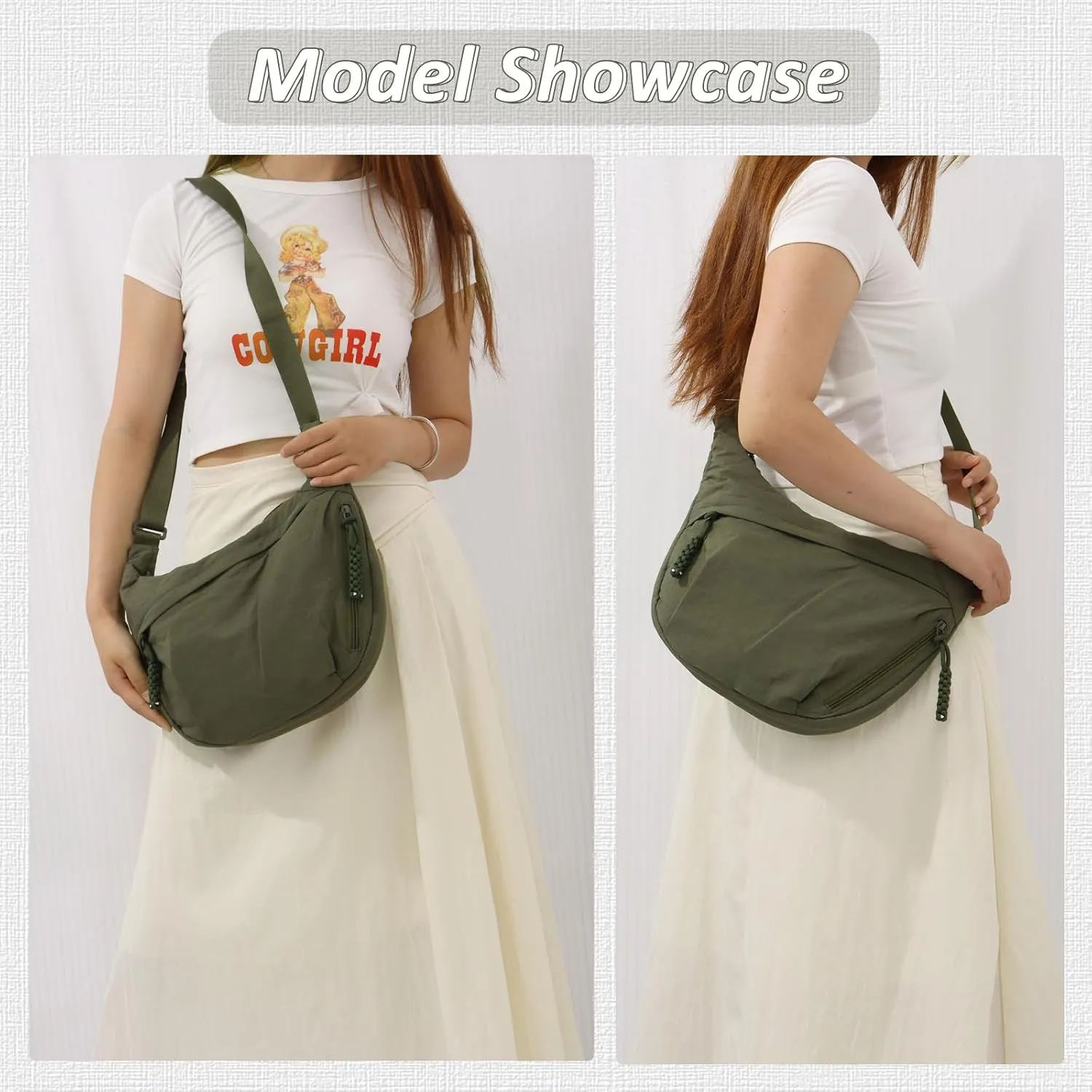 Fecialy Crescent Hobo Crossbody Bag - Multi-Pocket Sling Moon Slouchy Dumpling Bag for Women & Men