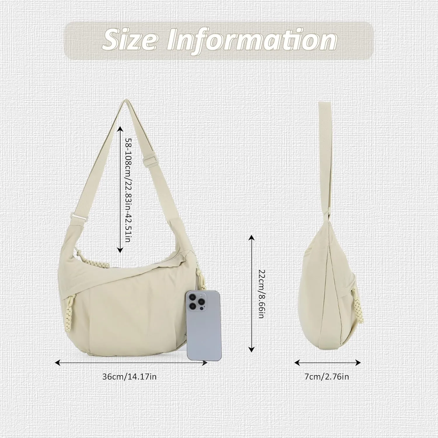 Fecialy Crescent Hobo Crossbody Bag - Multi-Pocket Sling Moon Slouchy Dumpling Bag for Women & Men