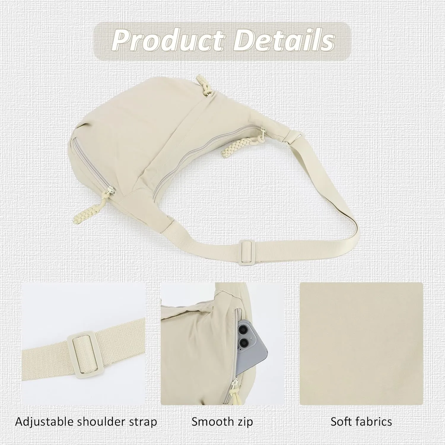 Fecialy Crescent Hobo Crossbody Bag - Multi-Pocket Sling Moon Slouchy Dumpling Bag for Women & Men
