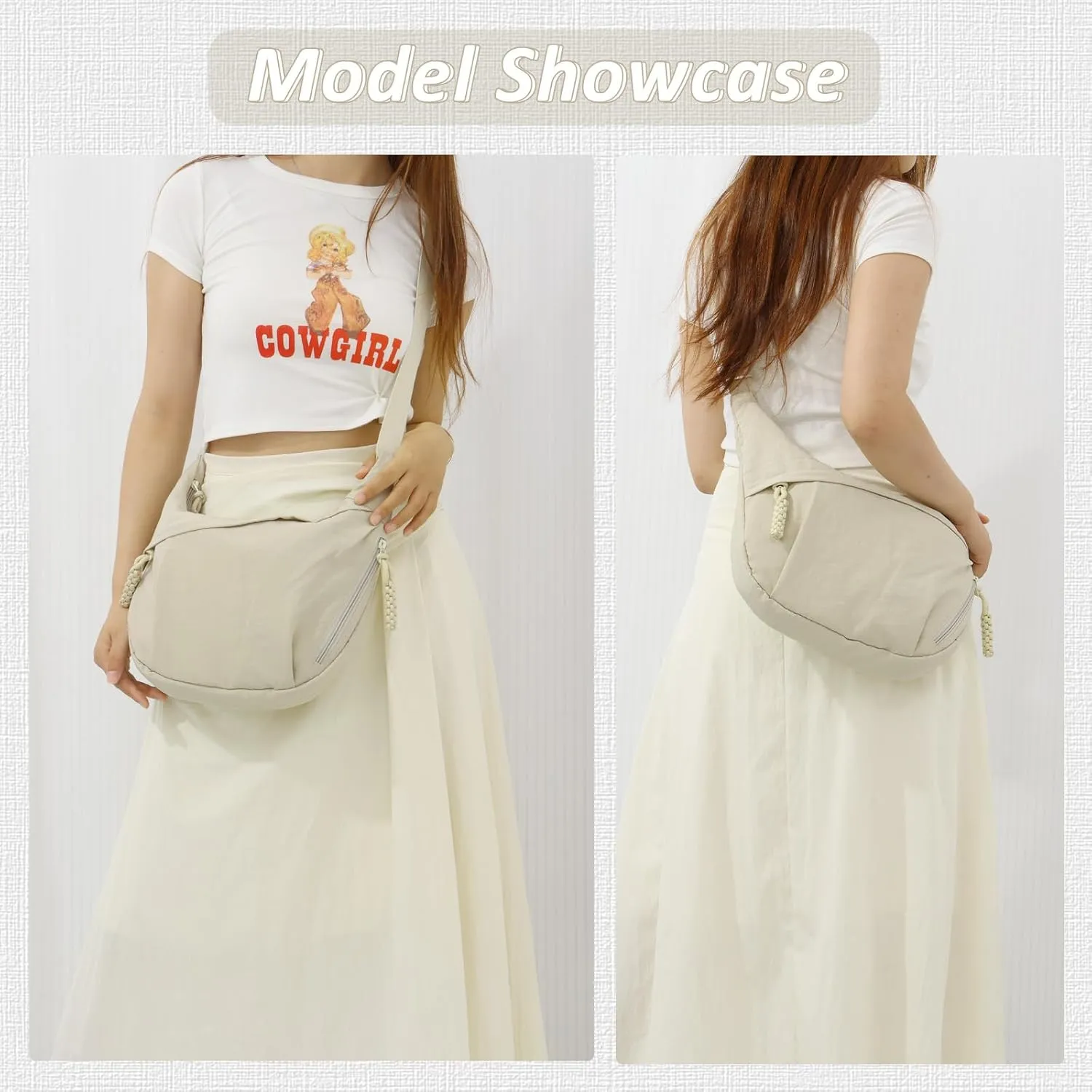 Fecialy Crescent Hobo Crossbody Bag - Multi-Pocket Sling Moon Slouchy Dumpling Bag for Women & Men