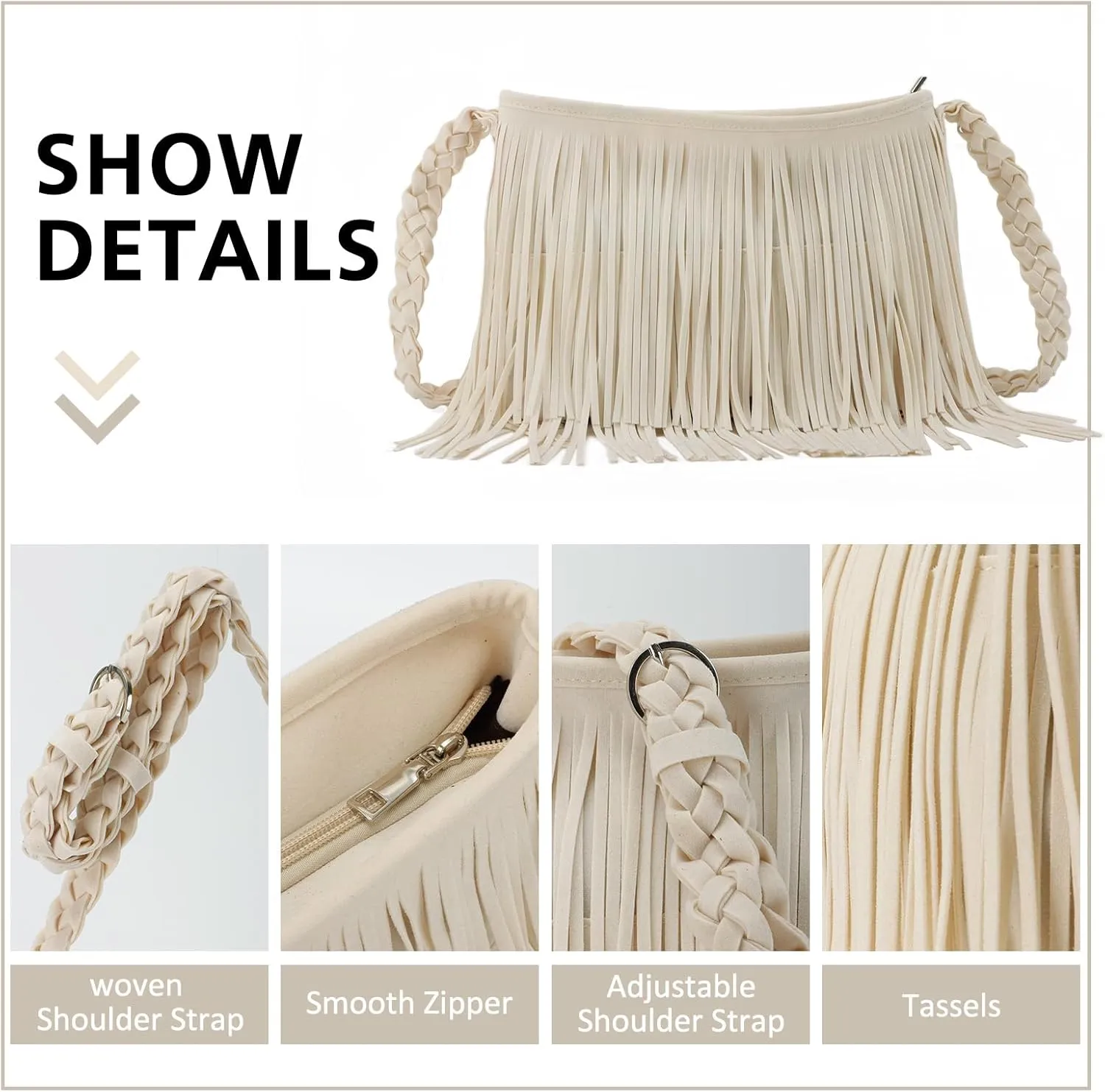 Fecialy Faux Suede Fringe Crossbody Bags for Women Western Hippie Shoulder Bag Messenger Bag Sling Bag