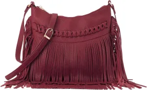 Fecialy Vintage Fringe hobo bags for Women PU Leather Tassel Crossbody Shoulder Bag Western Fringe Purse