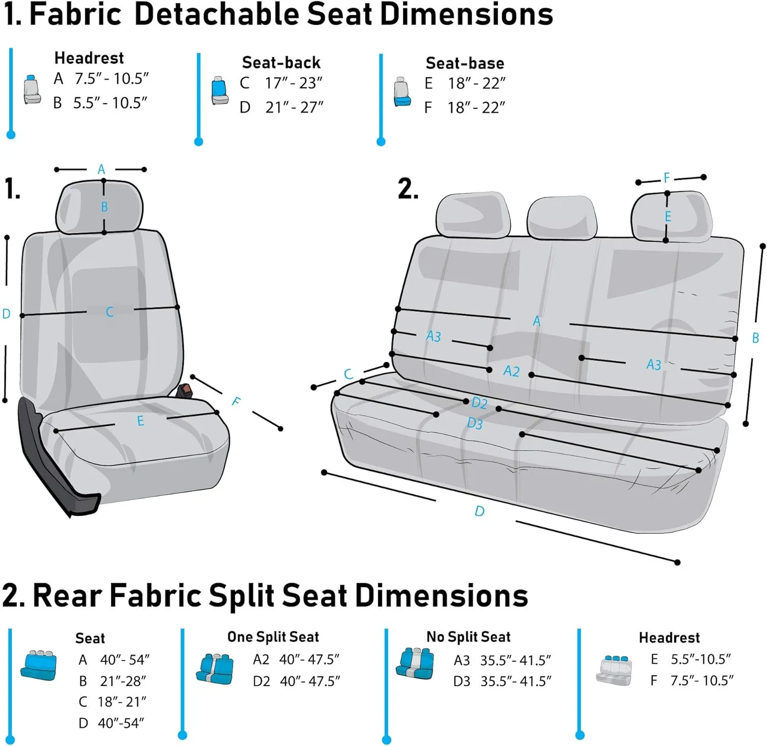 FH Group Light & Breezy Cloth Full Set Car Seat Covers (Gray/Black) Combo Set: Steering Wheel Cover, Seat Belt Pads and Black Vinyl Floor Mats – Universal Fit for Cars Trucks & SUVs