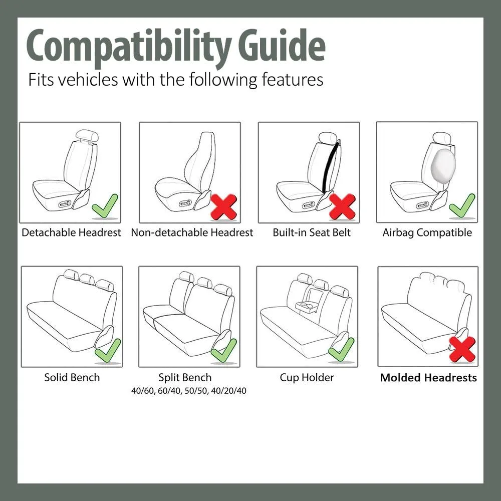 FH Group Light & Breezy Cloth Full Set Car Seat Covers (Gray/Black) Combo Set: Steering Wheel Cover, Seat Belt Pads and Black Vinyl Floor Mats – Universal Fit for Cars Trucks & SUVs