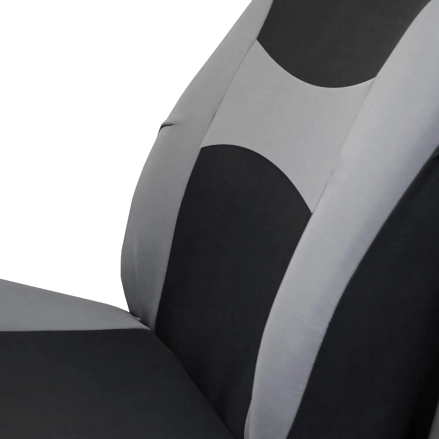 FH Group Light & Breezy Cloth Full Set Car Seat Covers (Gray/Black) Combo Set: Steering Wheel Cover, Seat Belt Pads and Black Vinyl Floor Mats – Universal Fit for Cars Trucks & SUVs