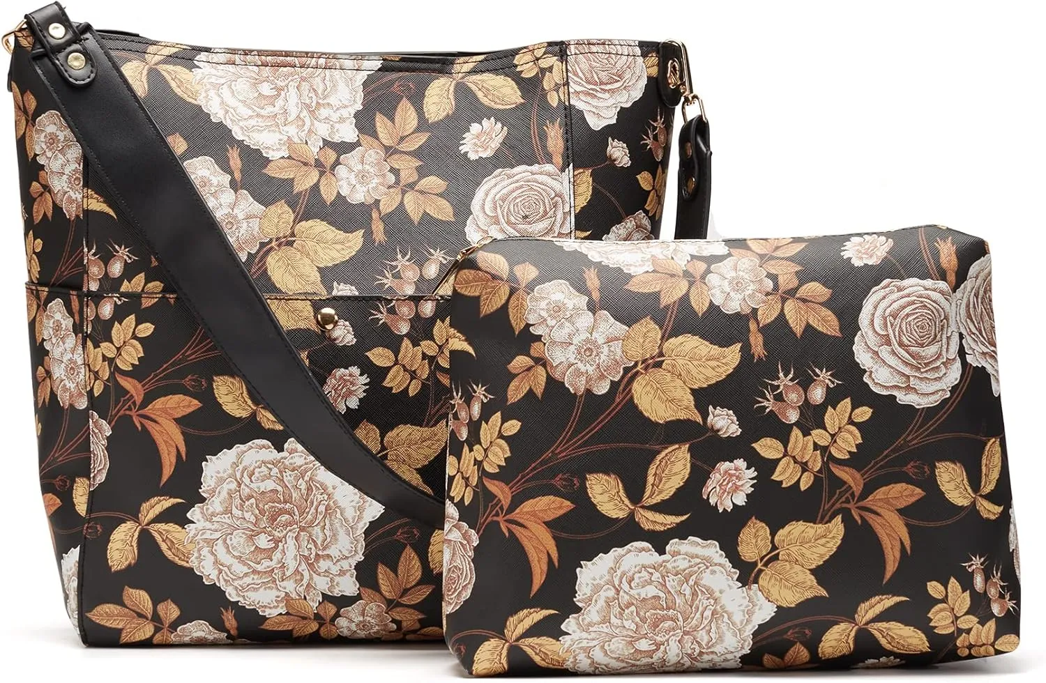 Floral Spring Purses Women 2024 Bucket Shoulder Bag Handbags with Sunflower Butterflies Print innner Pouch 2-piece Size Bag