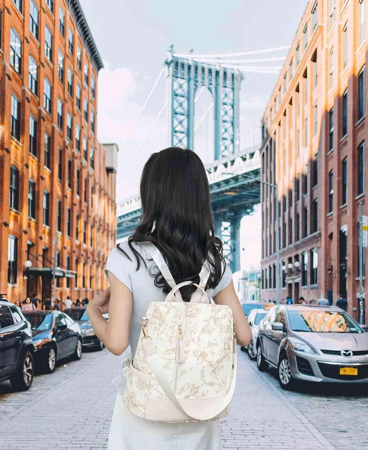 Flower Pattern Women Backpack Ladies Shoulder Bag Convertible Anti Theft Daypack Satchel Bag PU Leather (Black)
