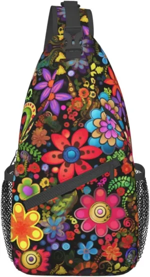Flower Sling Backpack Chest Bag Crossbody Shoulder Bag Gym Cycling Travel Hiking Daypack For Men Women