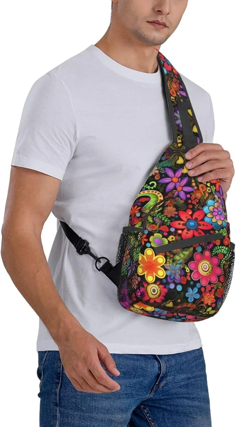 Flower Sling Backpack Chest Bag Crossbody Shoulder Bag Gym Cycling Travel Hiking Daypack For Men Women