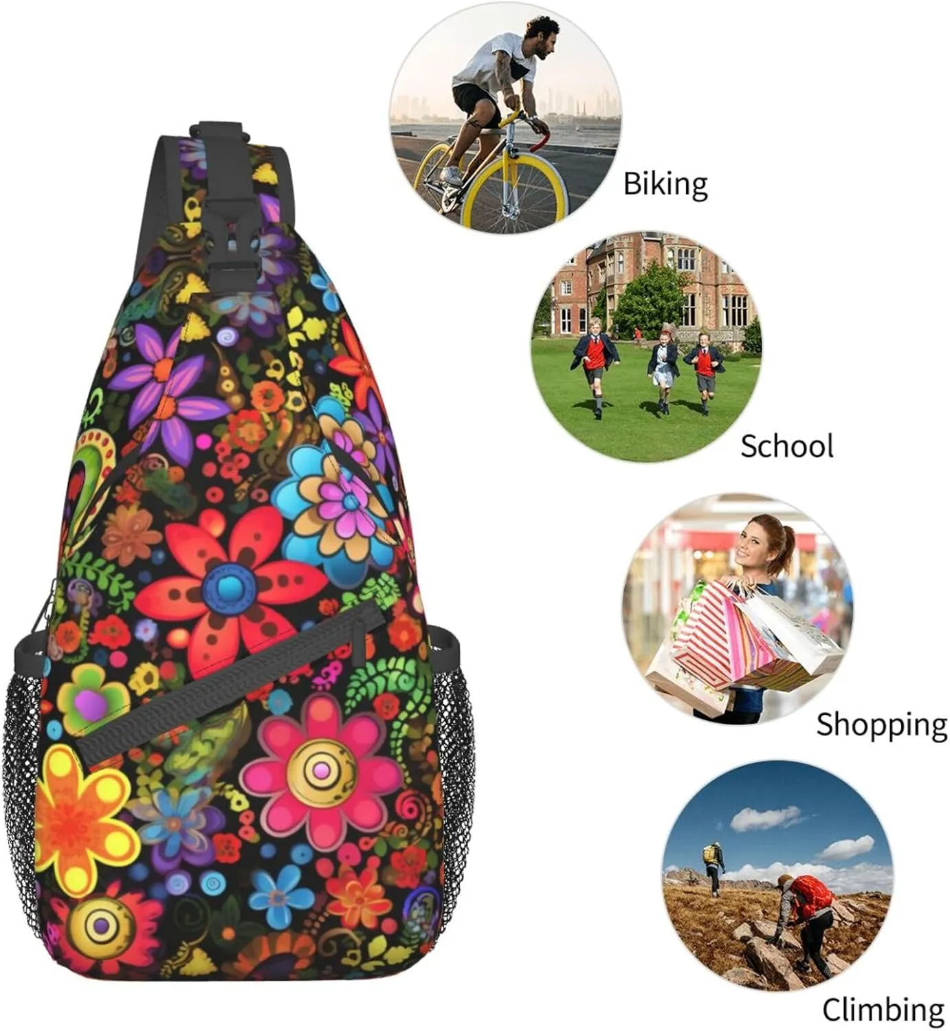 Flower Sling Backpack Chest Bag Crossbody Shoulder Bag Gym Cycling Travel Hiking Daypack For Men Women