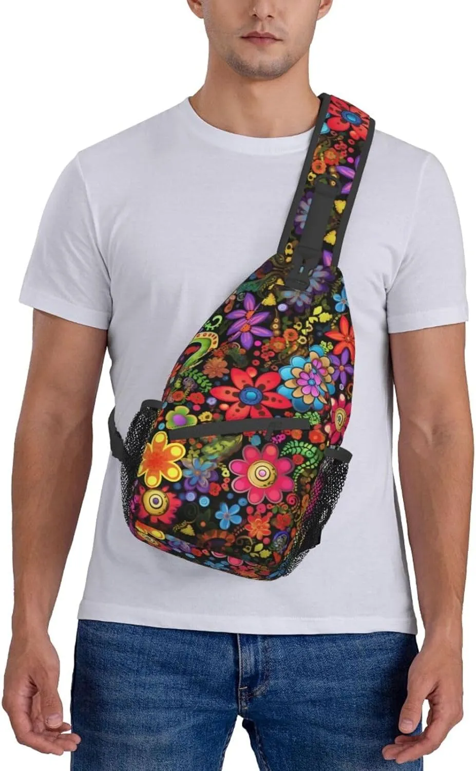 Flower Sling Backpack Chest Bag Crossbody Shoulder Bag Gym Cycling Travel Hiking Daypack For Men Women