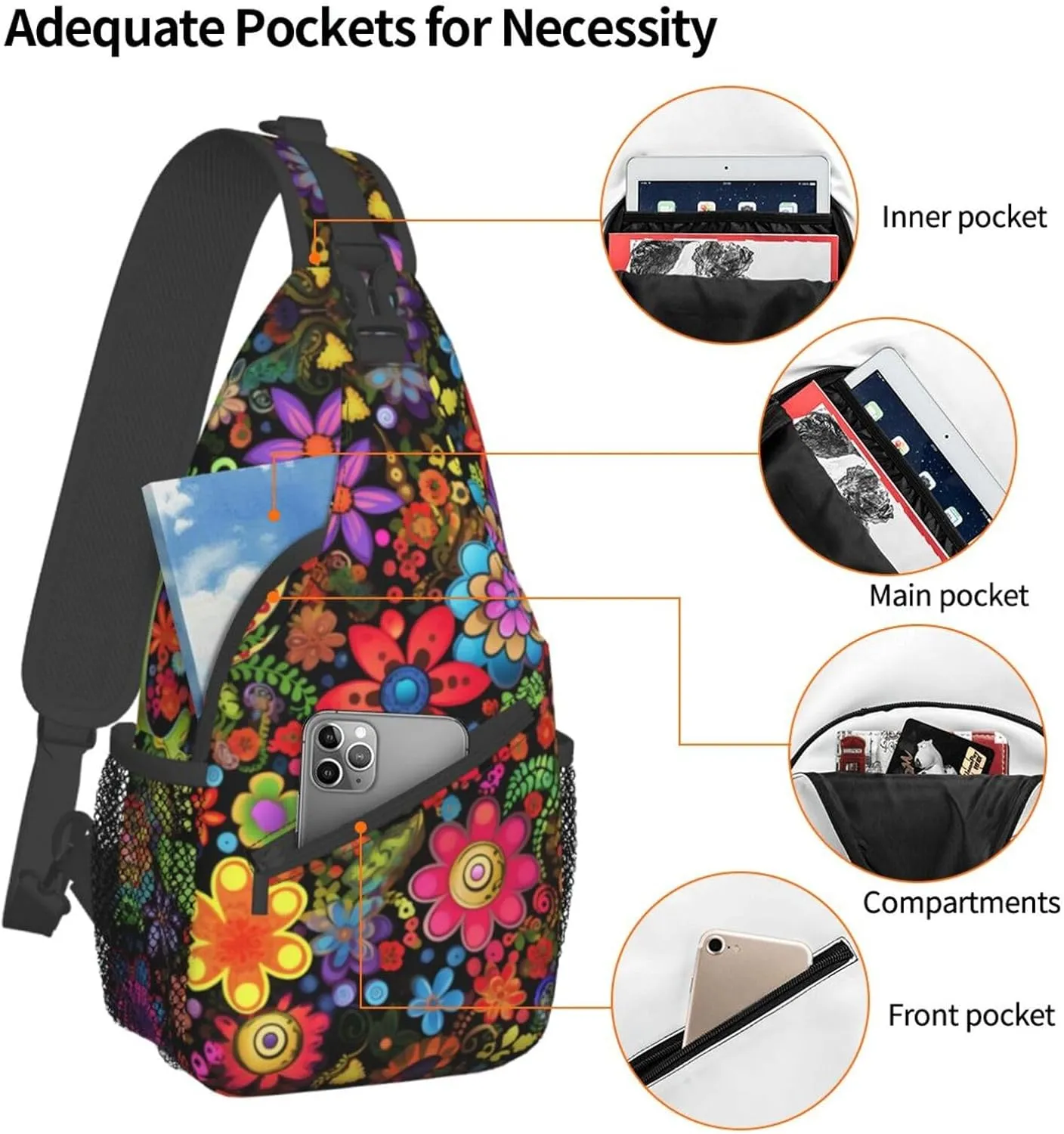 Flower Sling Backpack Chest Bag Crossbody Shoulder Bag Gym Cycling Travel Hiking Daypack For Men Women