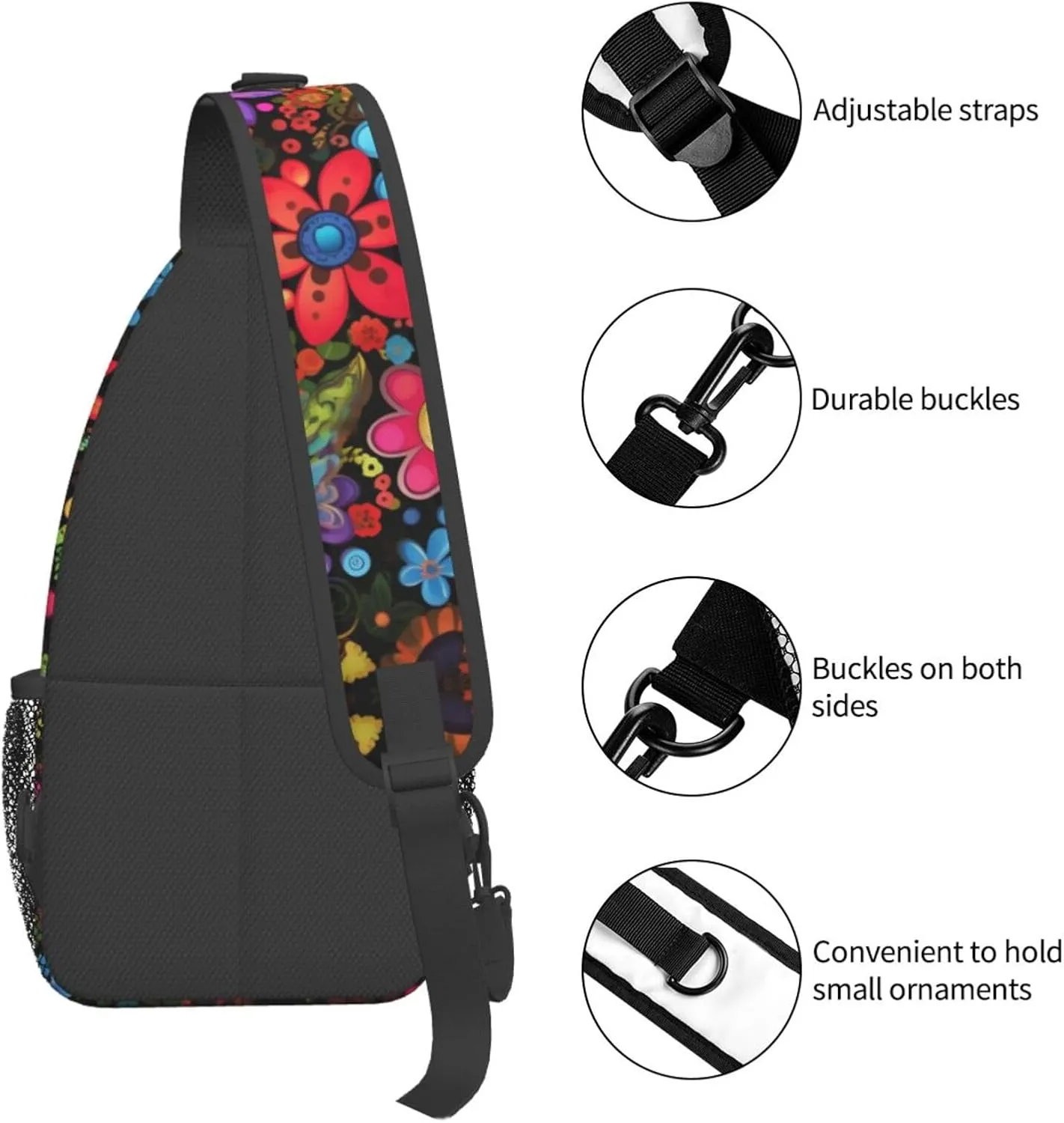 Flower Sling Backpack Chest Bag Crossbody Shoulder Bag Gym Cycling Travel Hiking Daypack For Men Women