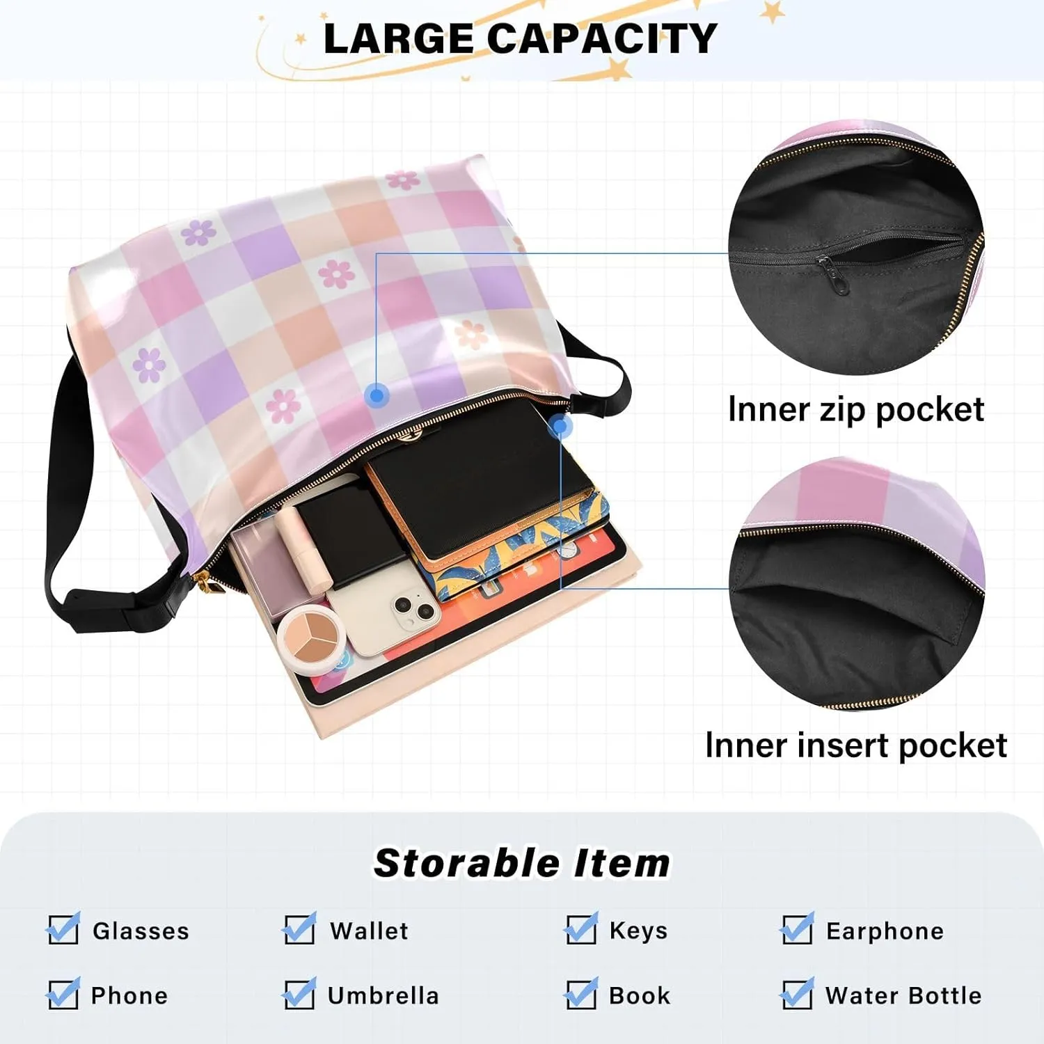 Flower Watercolor Floral Ladies Leather Purses Hobo Large Cross Body Bag Stylish Floral Print Shoulder Purse Bag