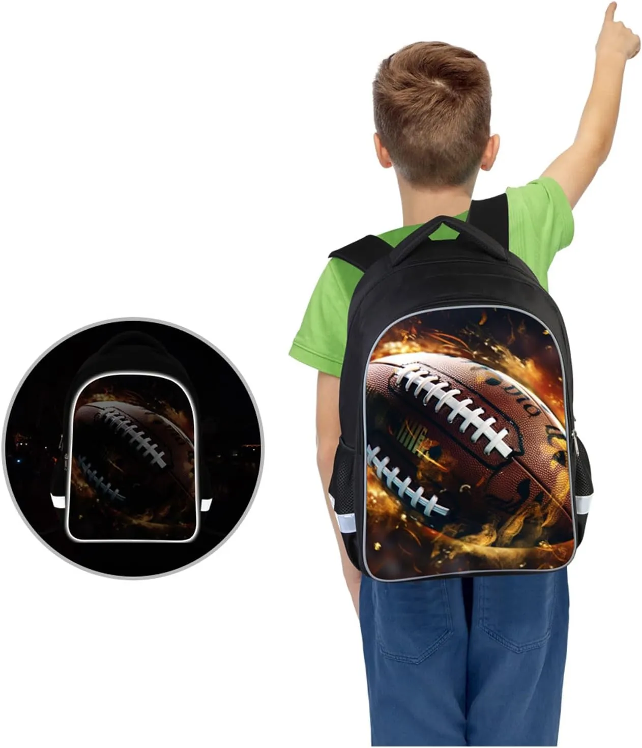 Football School Backpack for Boys, Sports Rugby Bookbag for Elementary Primary Kids over 6 Years Old, 17 Inches, Polyester, Padded Top Handle, Shoulder Straps