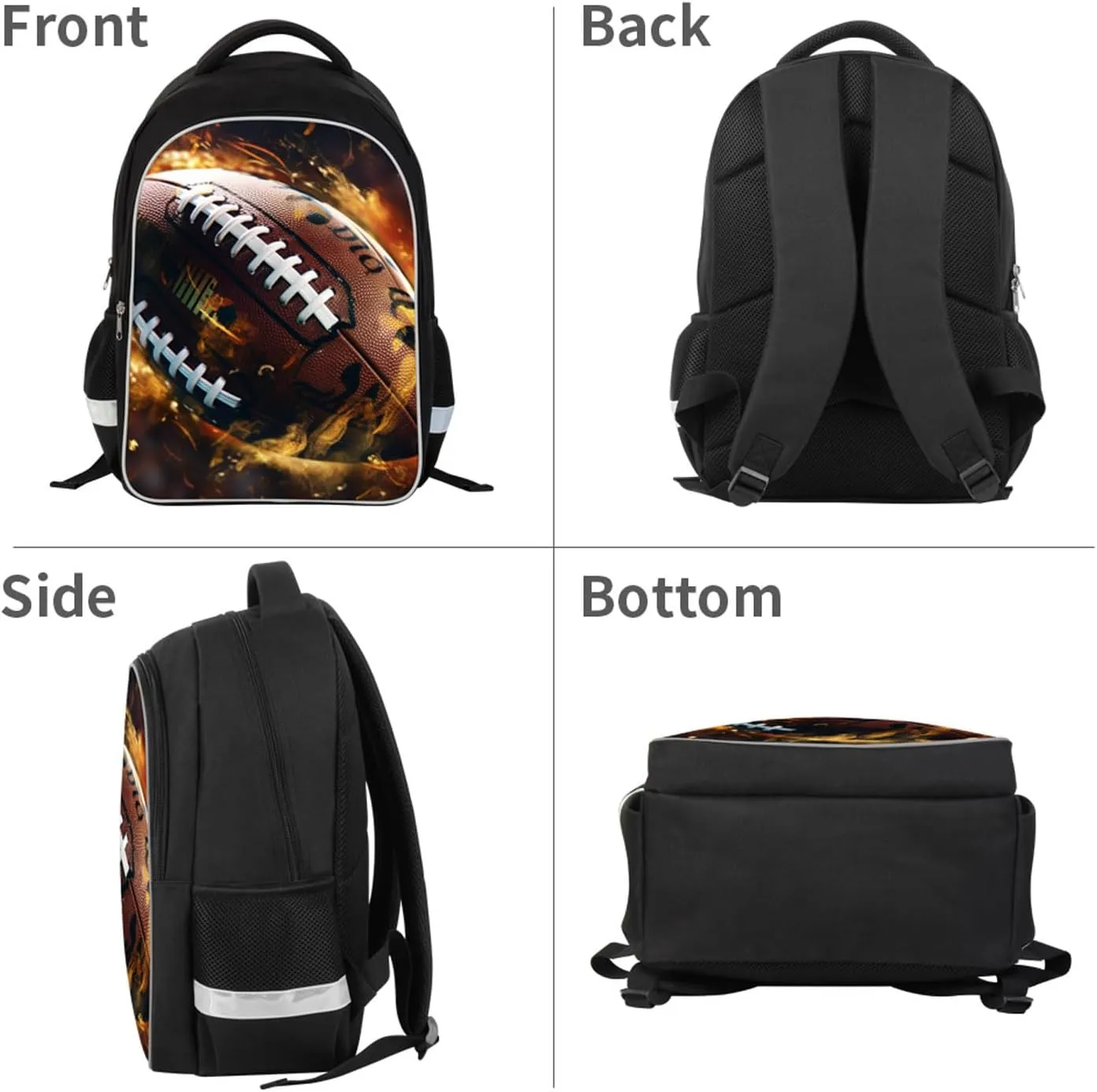 Football School Backpack for Boys, Sports Rugby Bookbag for Elementary Primary Kids over 6 Years Old, 17 Inches, Polyester, Padded Top Handle, Shoulder Straps